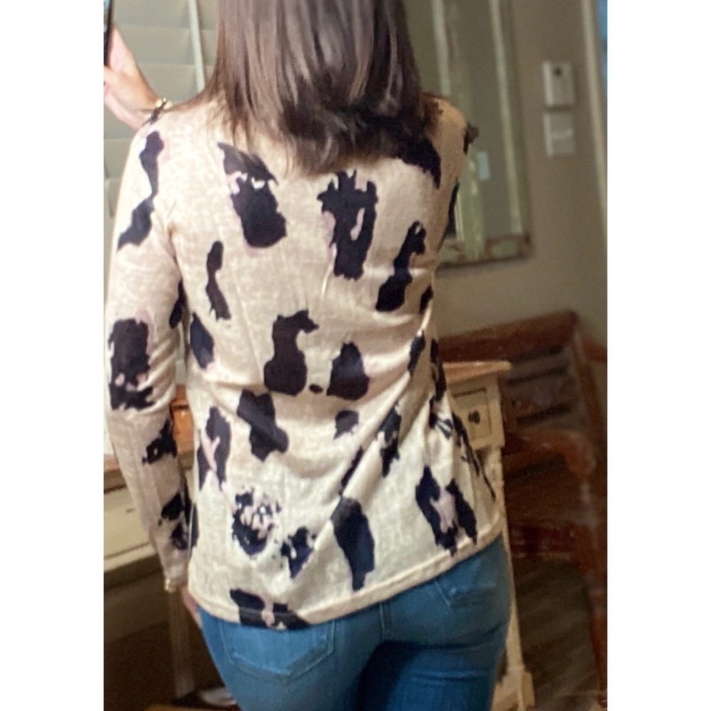 Leopard Print Knit V-Neck Long Sleeve Taupe 3920 - Picture 5 of 9